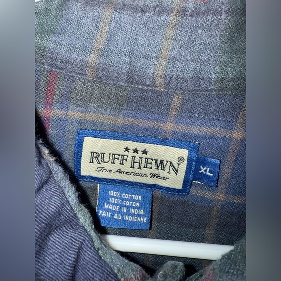 Ruff Hewn Button Up Long Sleeve Flannel Men’s SZ XL Collared Green Blue Pockets - Picture 2 of 9